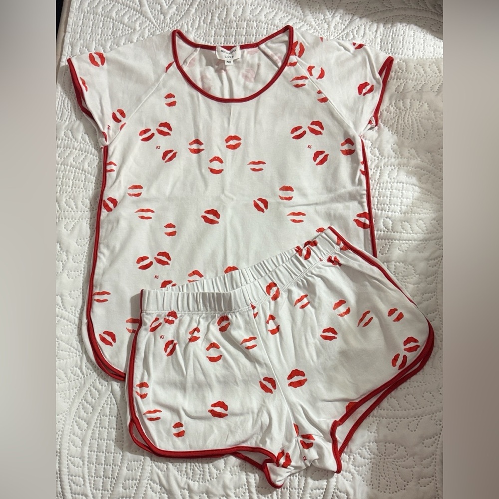 Kate Schelter x LAKE Lip Print Pajamas with Red Trim